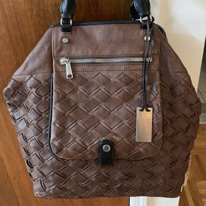 Large Brown Gryson Woven Leather Tote